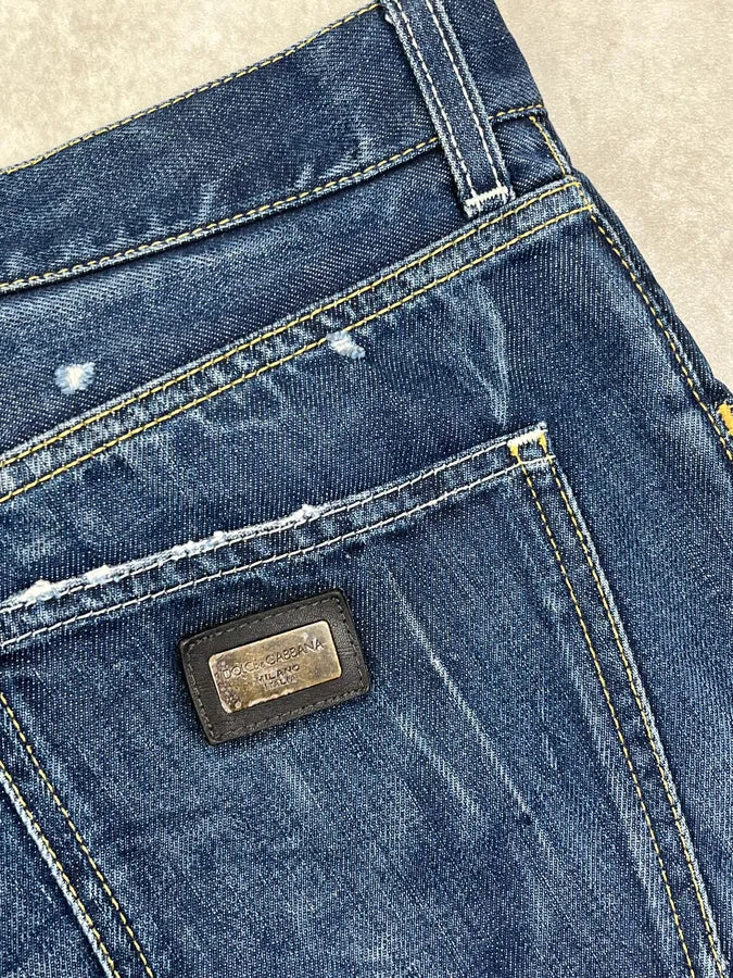2000s Dolce & Gabbana Navy Faded Straight Denim Jeans xdcuPJQ 10