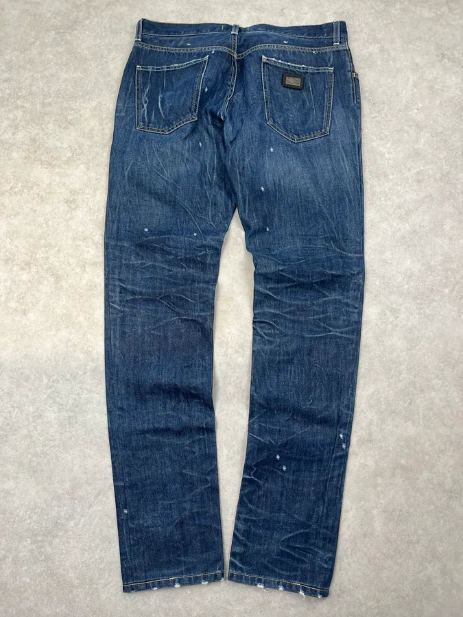 2000s Dolce & Gabbana Navy Faded Straight Denim Jeans xdcuPJQ 6