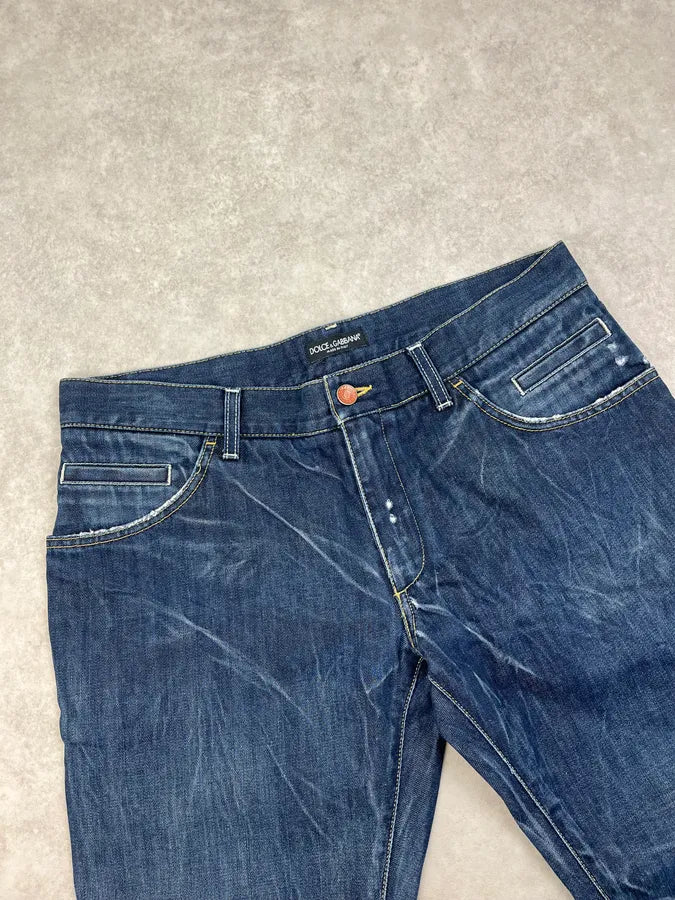 2000s Dolce & Gabbana Navy Faded Straight Denim Jeans xdcuPJQ 5
