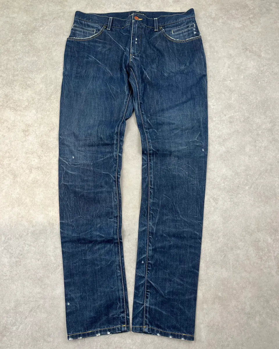 2000s Dolce & Gabbana Navy Faded Straight Denim Jeans xdcuPJQ 0