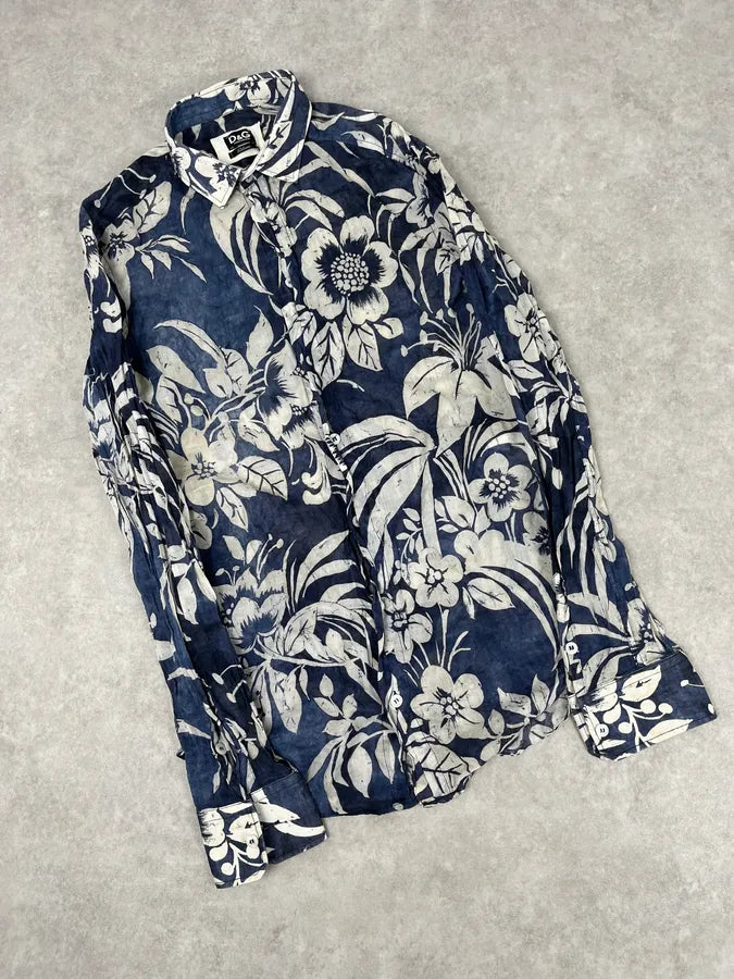 2000s Dolce & Gabbana Navy Floral Exotic Shirt qqPWhHL 3