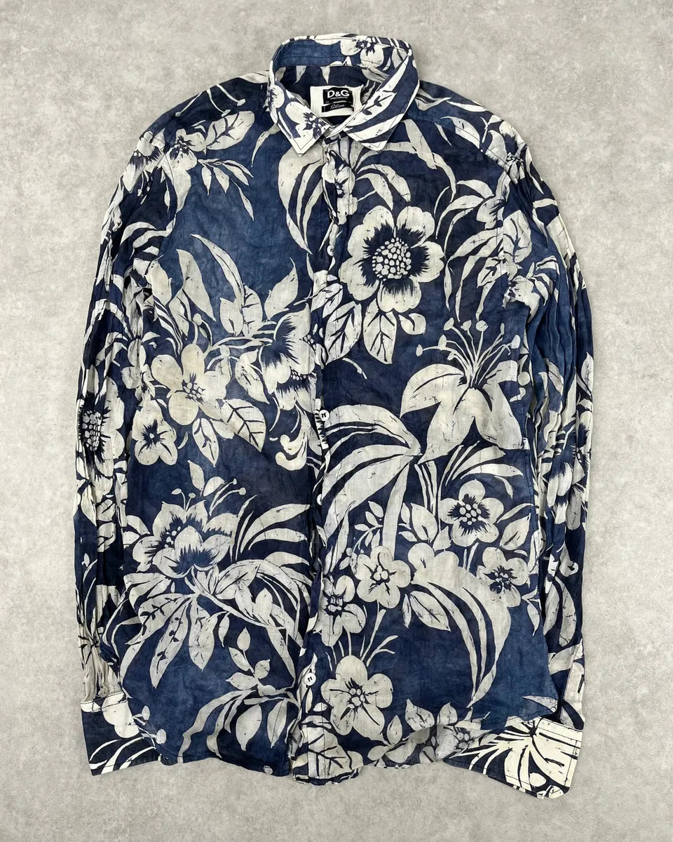 2000s Dolce & Gabbana Navy Floral Exotic Shirt qqPWhHL 0