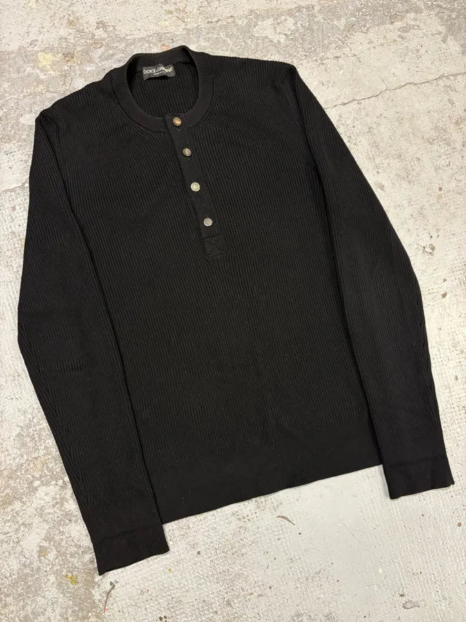 2000s Dolce & Gabbana Navy Henley Buttoned Sweater KRfslxL 3
