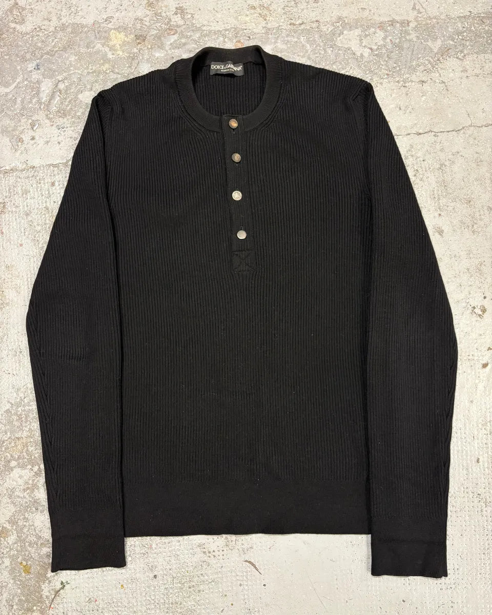 2000s Dolce & Gabbana Navy Henley Buttoned Sweater KRfslxL 0