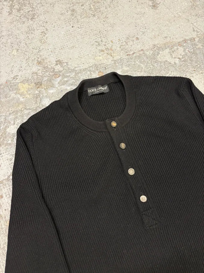 2000s Dolce & Gabbana Navy Henley Buttoned Sweater KRfslxL 4