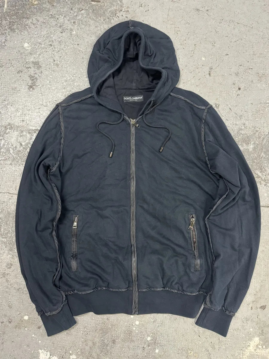 2000s Dolce & Gabbana Navy Hooded Zip-up Sweater (L) 3