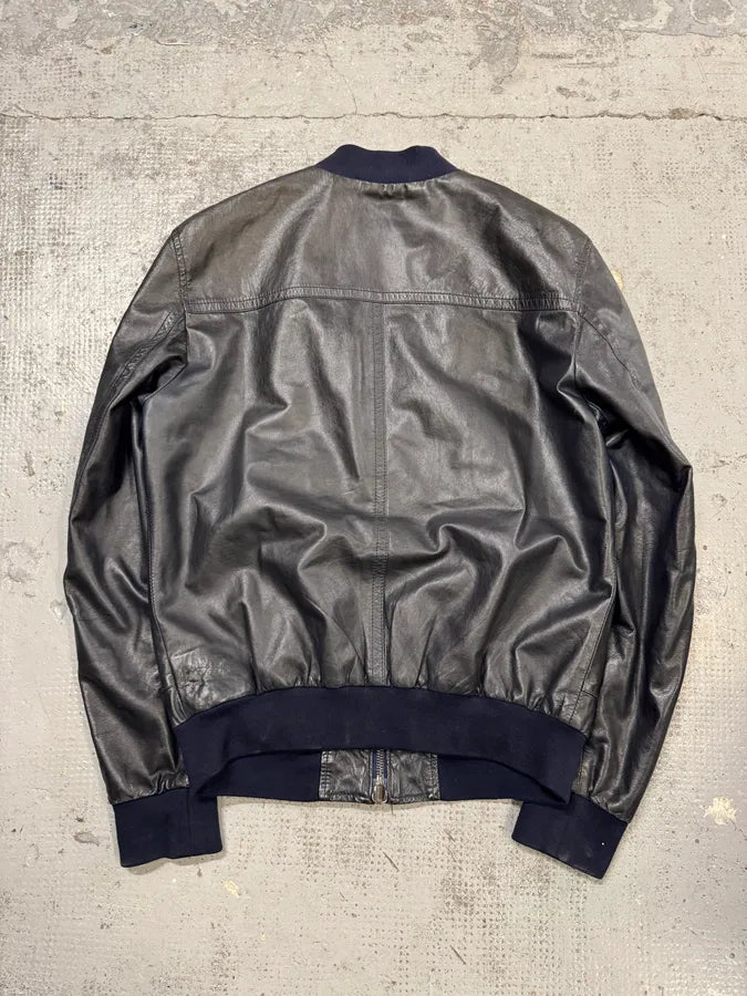2000s Dolce & Gabbana Navy Leather Bomber Jacket oaEaefL 2