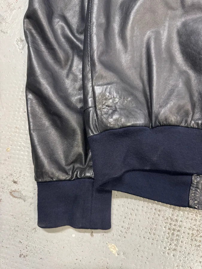 2000s Dolce & Gabbana Navy Leather Bomber Jacket oaEaefL 3