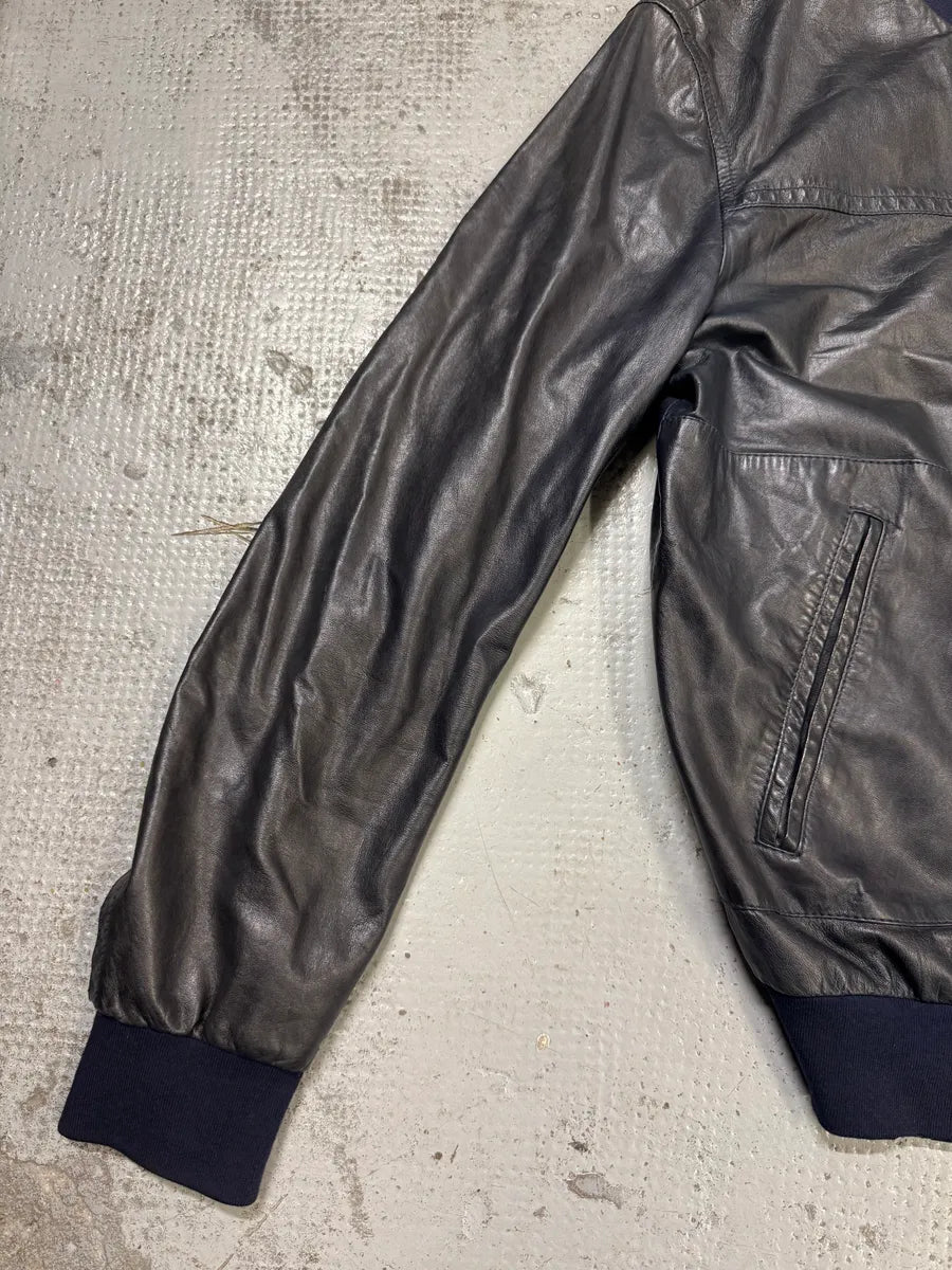 2000s Dolce & Gabbana Navy Leather Bomber Jacket oaEaefL 4