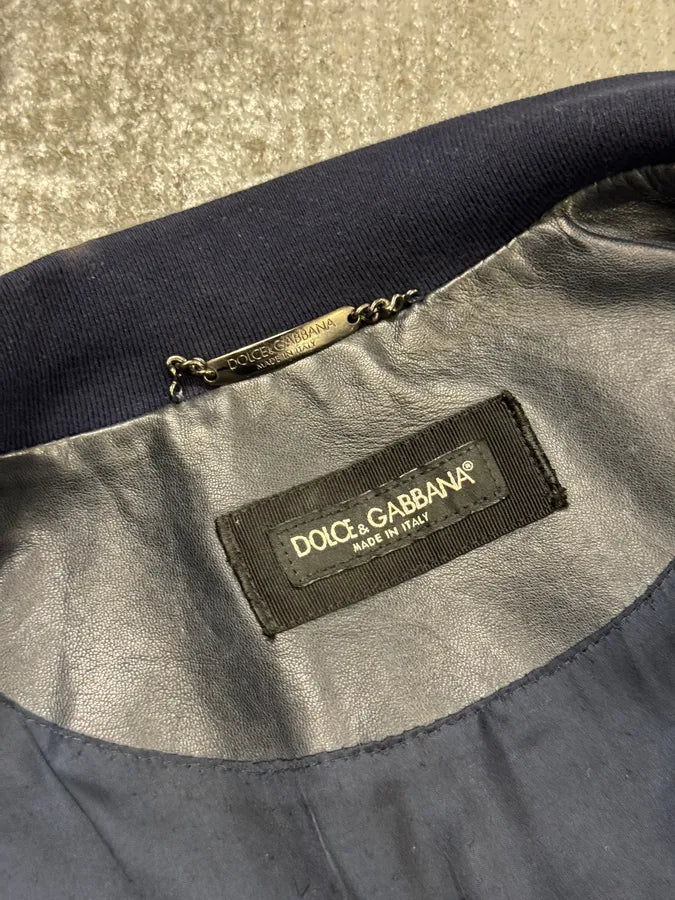 2000s Dolce & Gabbana Navy Leather Bomber Jacket oaEaefL 6