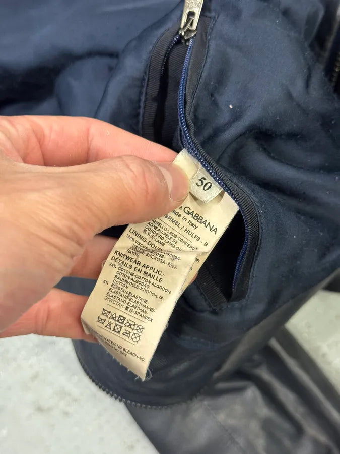 2000s Dolce & Gabbana Navy Leather Bomber Jacket oaEaefL 7