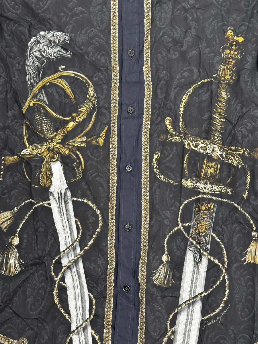 AW2017 Dolce & Gabbana Navy & Black Baroque Swords Shirt hiopNBJ 9