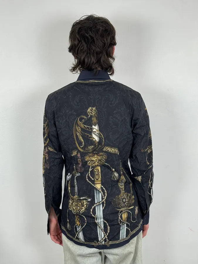 AW2017 Dolce & Gabbana Navy & Black Baroque Swords Shirt hiopNBJ 2