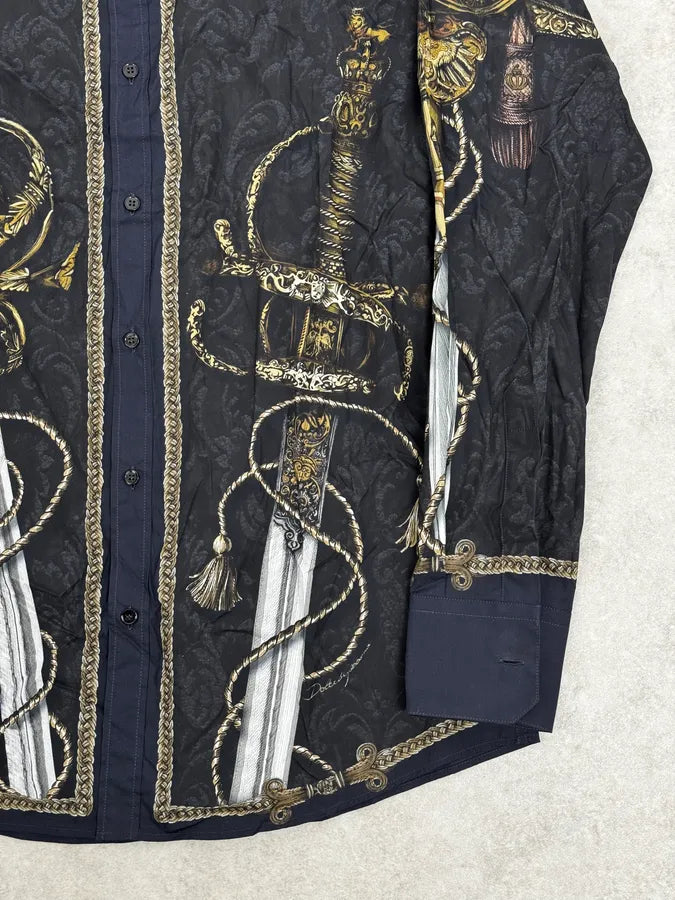 AW2017 Dolce & Gabbana Navy & Black Baroque Swords Shirt hiopNBJ 7