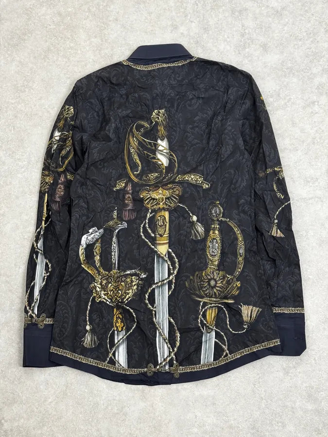 AW2017 Dolce & Gabbana Navy & Black Baroque Swords Shirt hiopNBJ 3