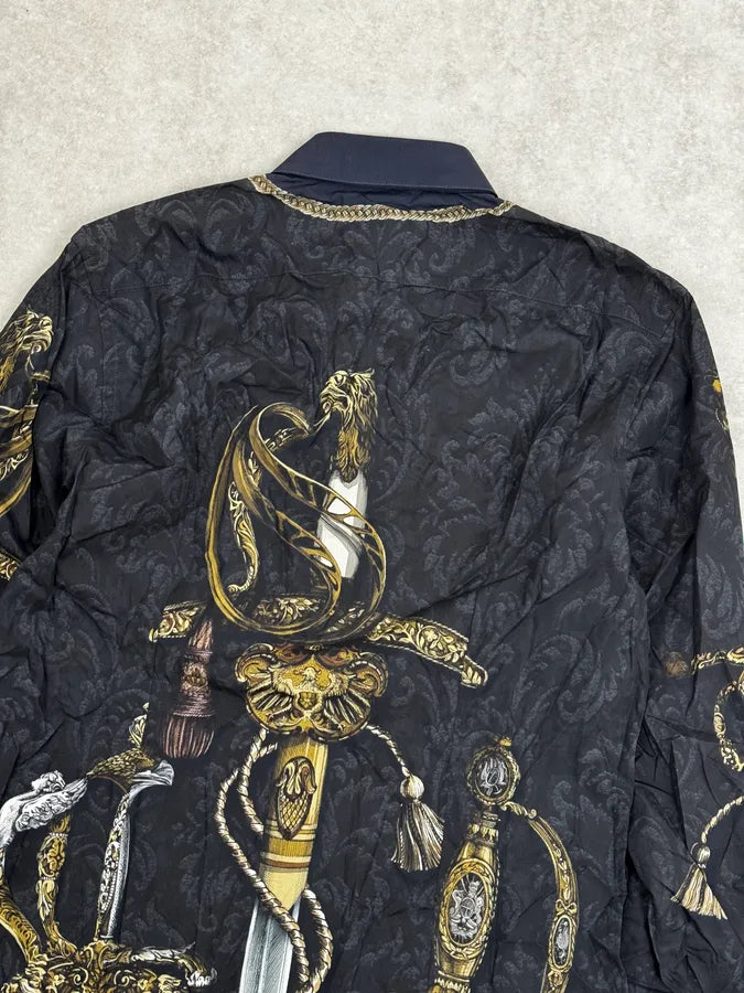 AW2017 Dolce & Gabbana Navy & Black Baroque Swords Shirt hiopNBJ 5