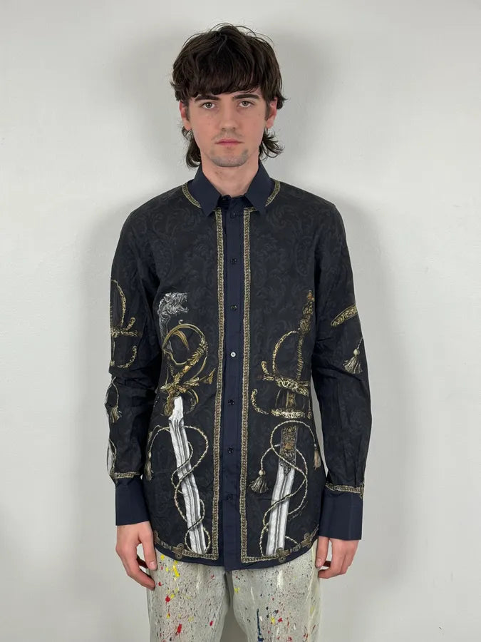 AW2017 Dolce & Gabbana Navy & Black Baroque Swords Shirt hiopNBJ 1