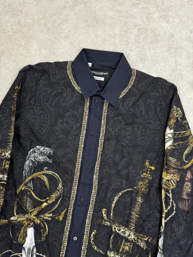 AW2017 Dolce & Gabbana Navy & Black Baroque Swords Shirt hiopNBJ 4
