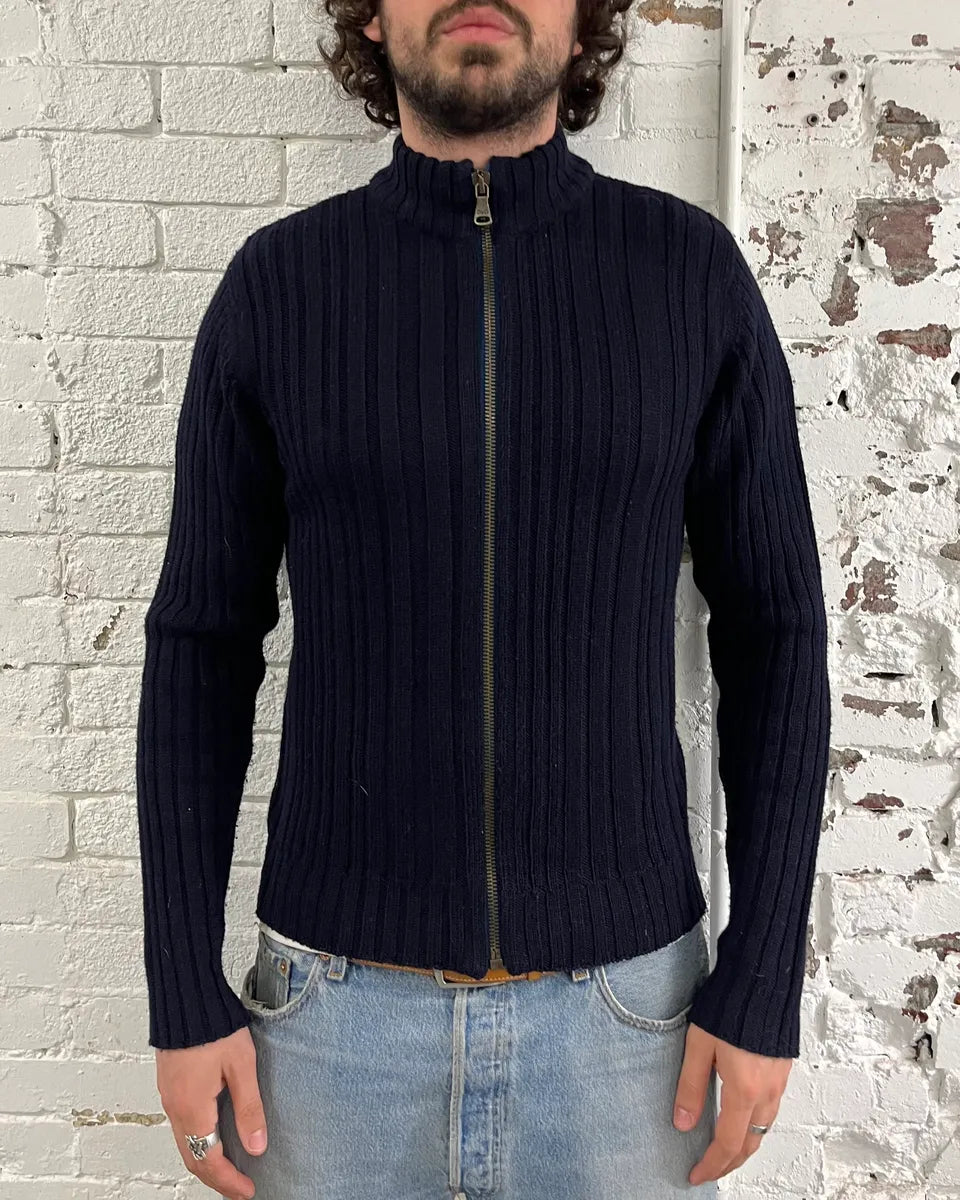2000s Dolce & Gabbana Navy Minimalist Zip-Up Sweater ZxxRDpB 1