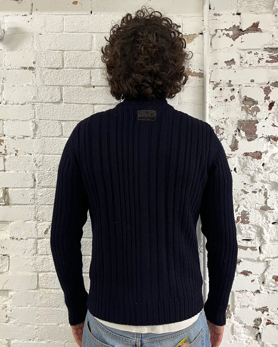 2000s Dolce & Gabbana Navy Minimalist Zip-Up Sweater ZxxRDpB 2
