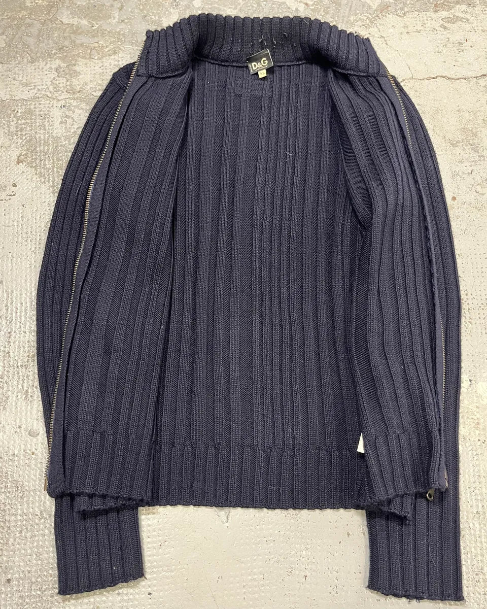 2000s Dolce & Gabbana Navy Minimalist Zip-Up Sweater ZxxRDpB 7