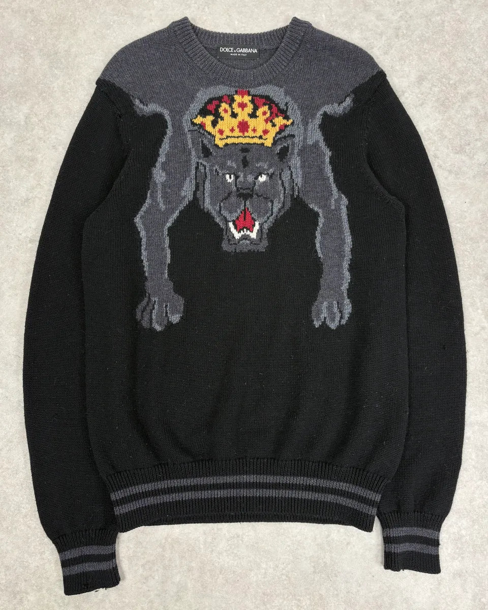 AW2017 Dolce & Gabbana Black King Panther Wool Sweater uAEDNgX 0