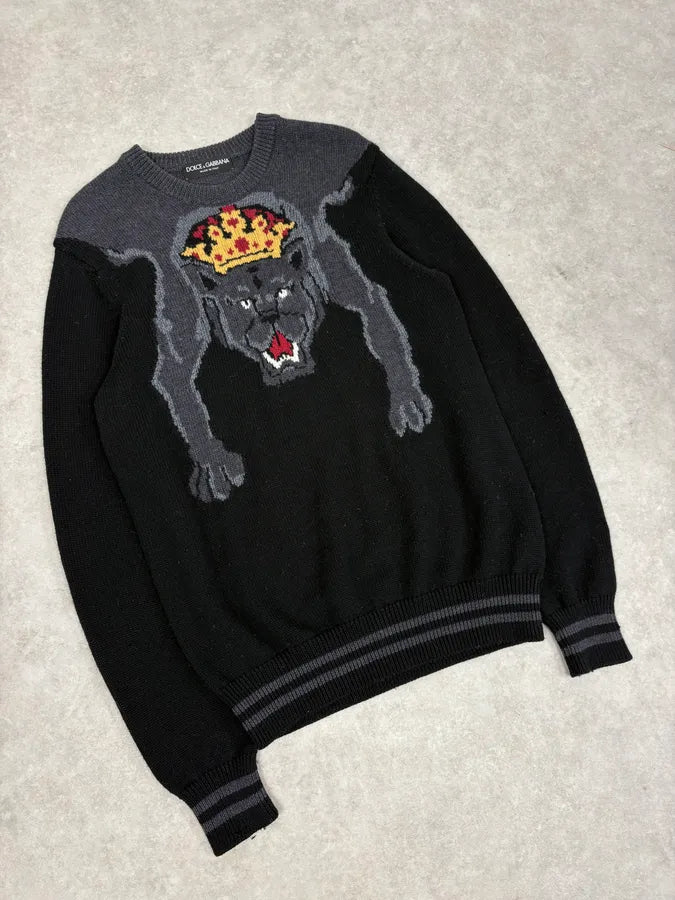 AW2017 Dolce & Gabbana Black King Panther Wool Sweater uAEDNgX 4