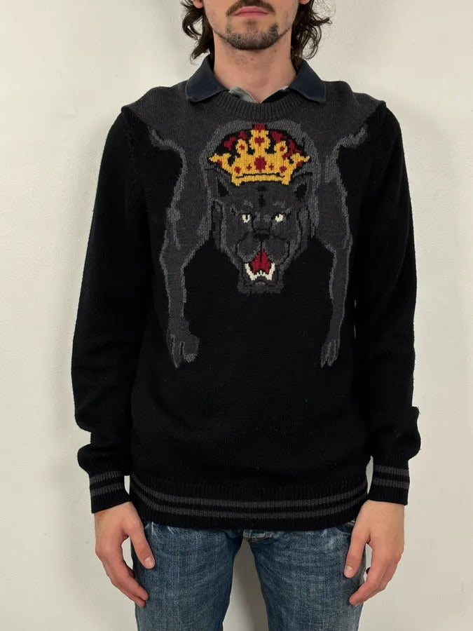 AW2017 Dolce & Gabbana Black King Panther Wool Sweater uAEDNgX 2