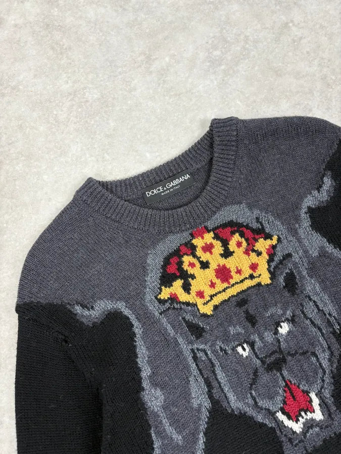 AW2017 Dolce & Gabbana Black King Panther Wool Sweater uAEDNgX 5