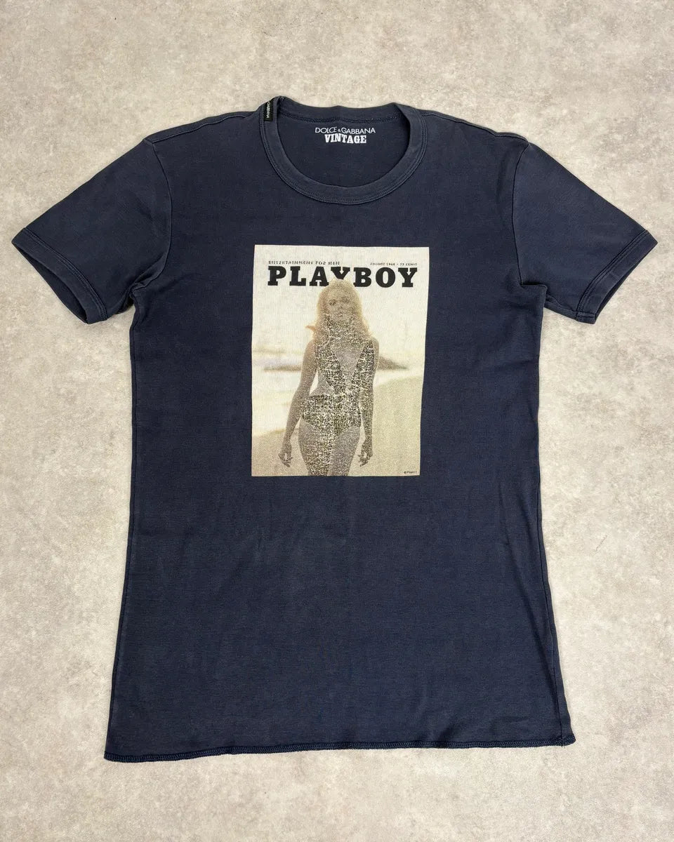 2000s Dolce & Gabbana Navy Playboy T-Shirt ZgcNiVg 0