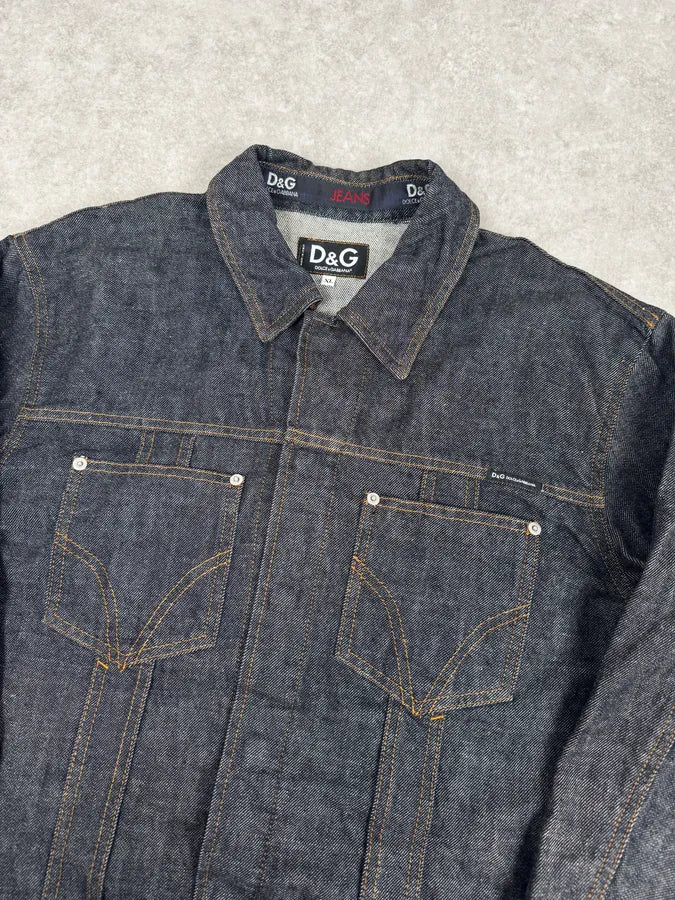 2000s Dolce & Gabbana Navy Raw Denim Jacket  QgbWjaD 4