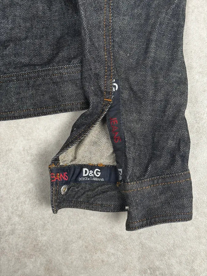 2000s Dolce & Gabbana Navy Raw Denim Jacket  QgbWjaD 9