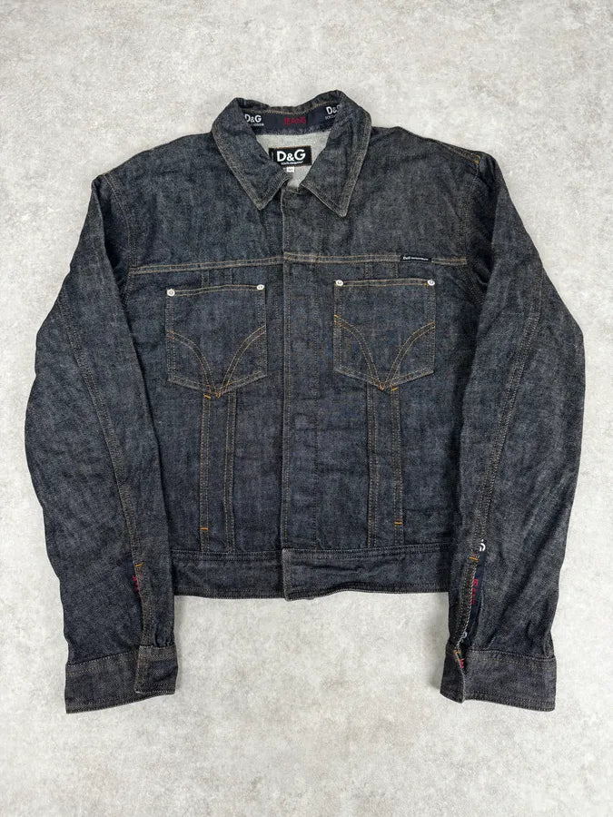 2000s Dolce & Gabbana Navy Raw Denim Jacket  QgbWjaD 0