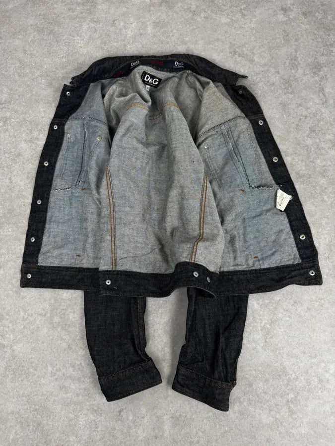 2000s Dolce & Gabbana Navy Raw Denim Jacket  QgbWjaD 6