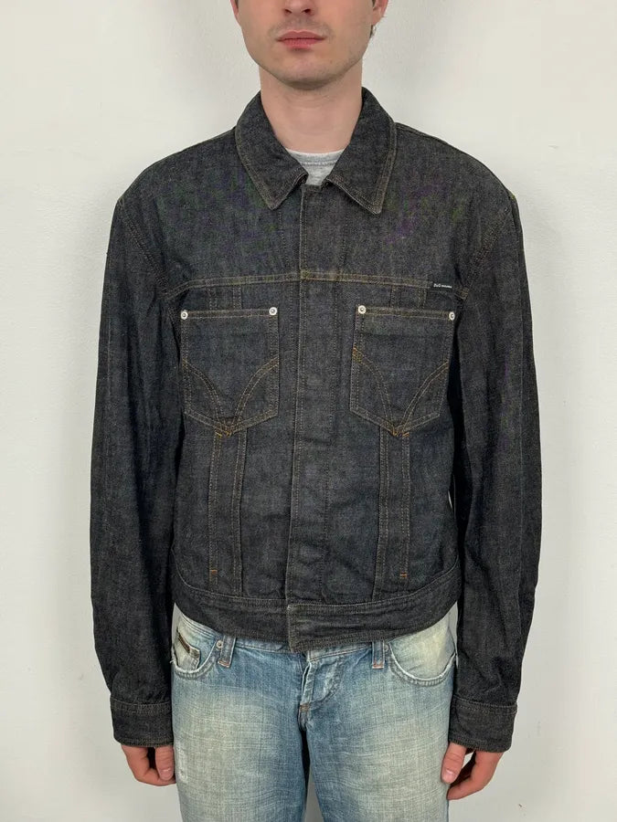 2000s Dolce & Gabbana Navy Raw Denim Jacket  QgbWjaD 1
