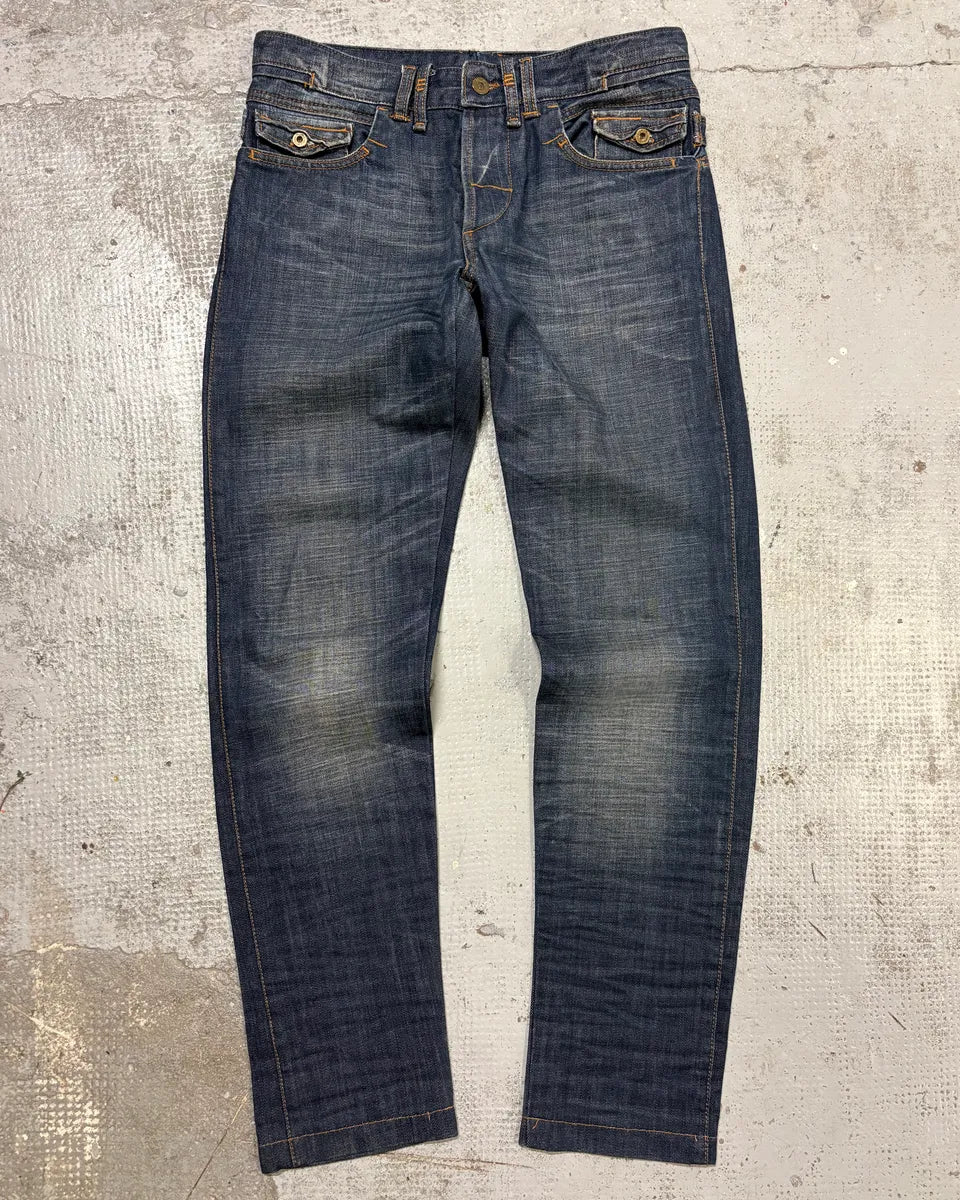 2000s Dolce & Gabbana Navy Raw Faded Denim Jeans bcFTZoJ 3