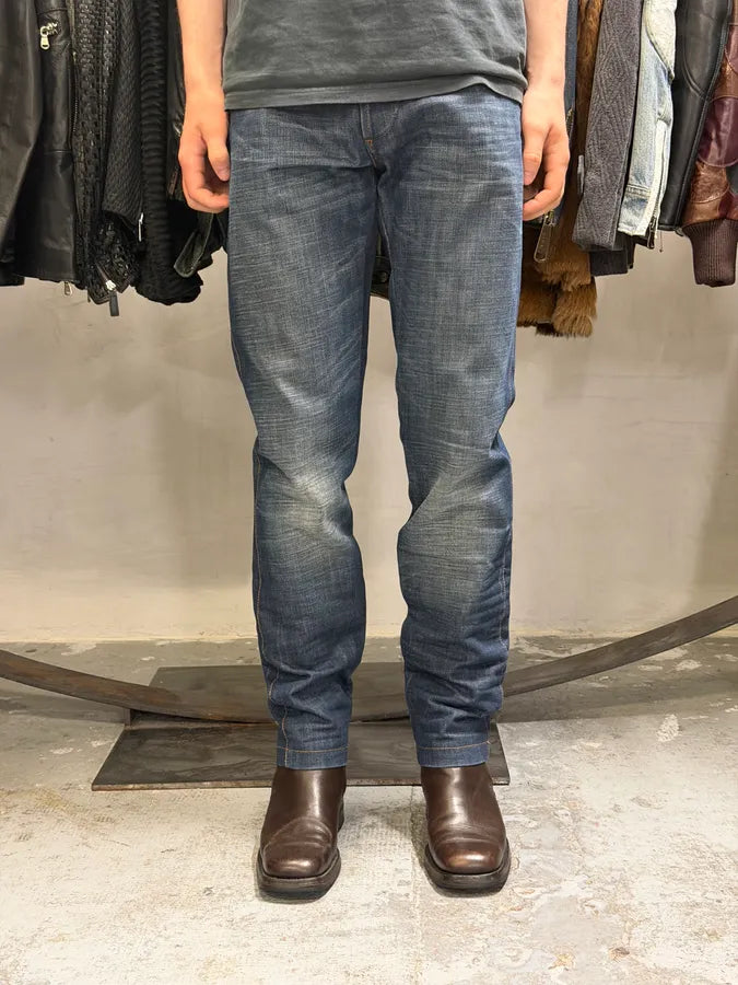 2000s Dolce & Gabbana Navy Raw Faded Denim Jeans bcFTZoJ 0