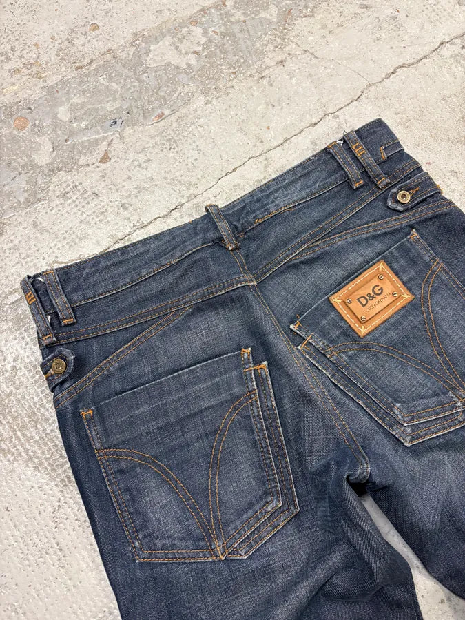 2000s Dolce & Gabbana Navy Raw Faded Denim Jeans bcFTZoJ 8