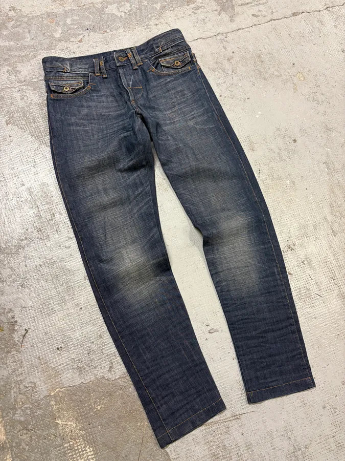 2000s Dolce & Gabbana Navy Raw Faded Denim Jeans bcFTZoJ 4