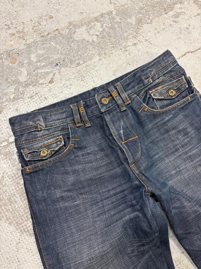 2000s Dolce & Gabbana Navy Raw Faded Denim Jeans bcFTZoJ 5