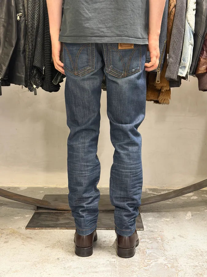 2000s Dolce & Gabbana Navy Raw Faded Denim Jeans bcFTZoJ 2