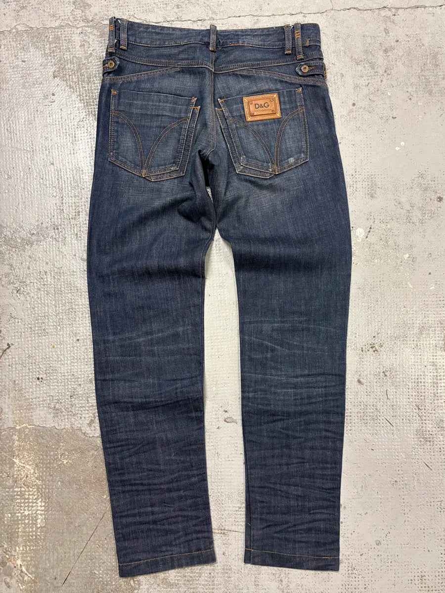 2000s Dolce & Gabbana Navy Raw Faded Denim Jeans bcFTZoJ 6