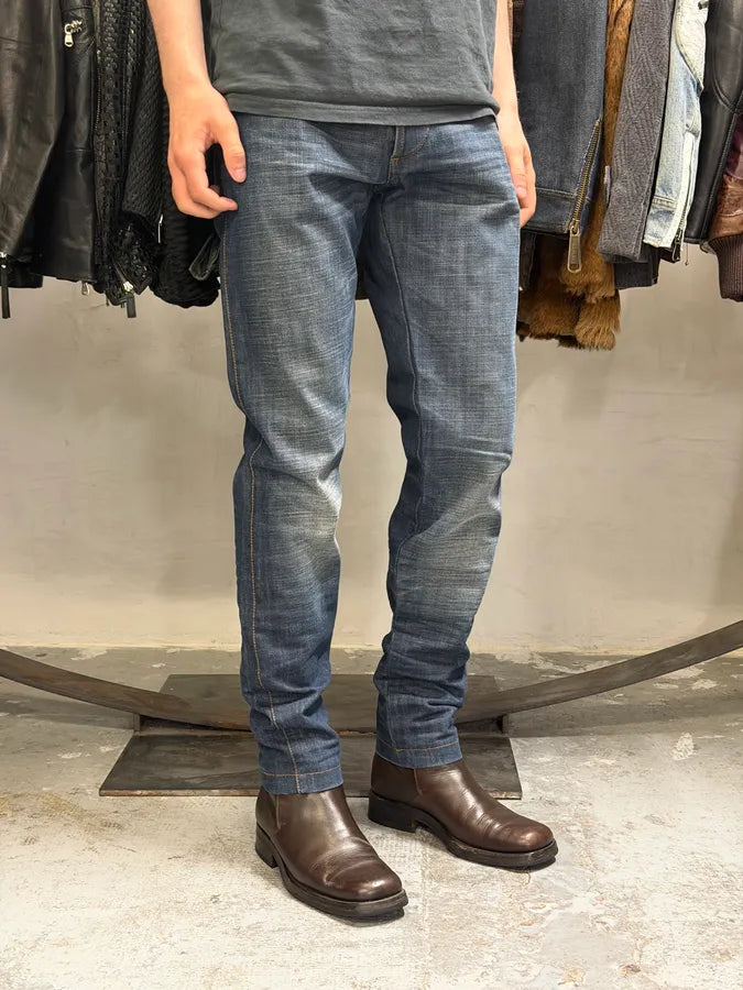 2000s Dolce & Gabbana Navy Raw Faded Denim Jeans bcFTZoJ 1