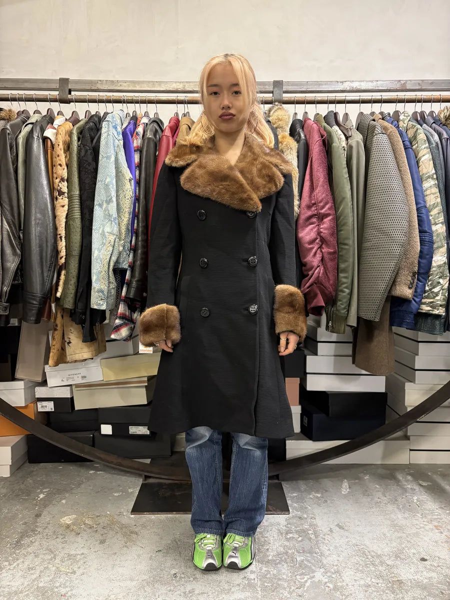 2000s Dolce & Gabbana Navy Royal Fur Collar Long Jacket FyxRQkO 3