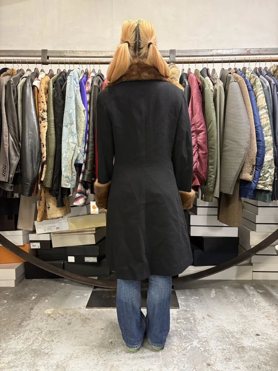 2000s Dolce & Gabbana Navy Royal Fur Collar Long Jacket FyxRQkO 4