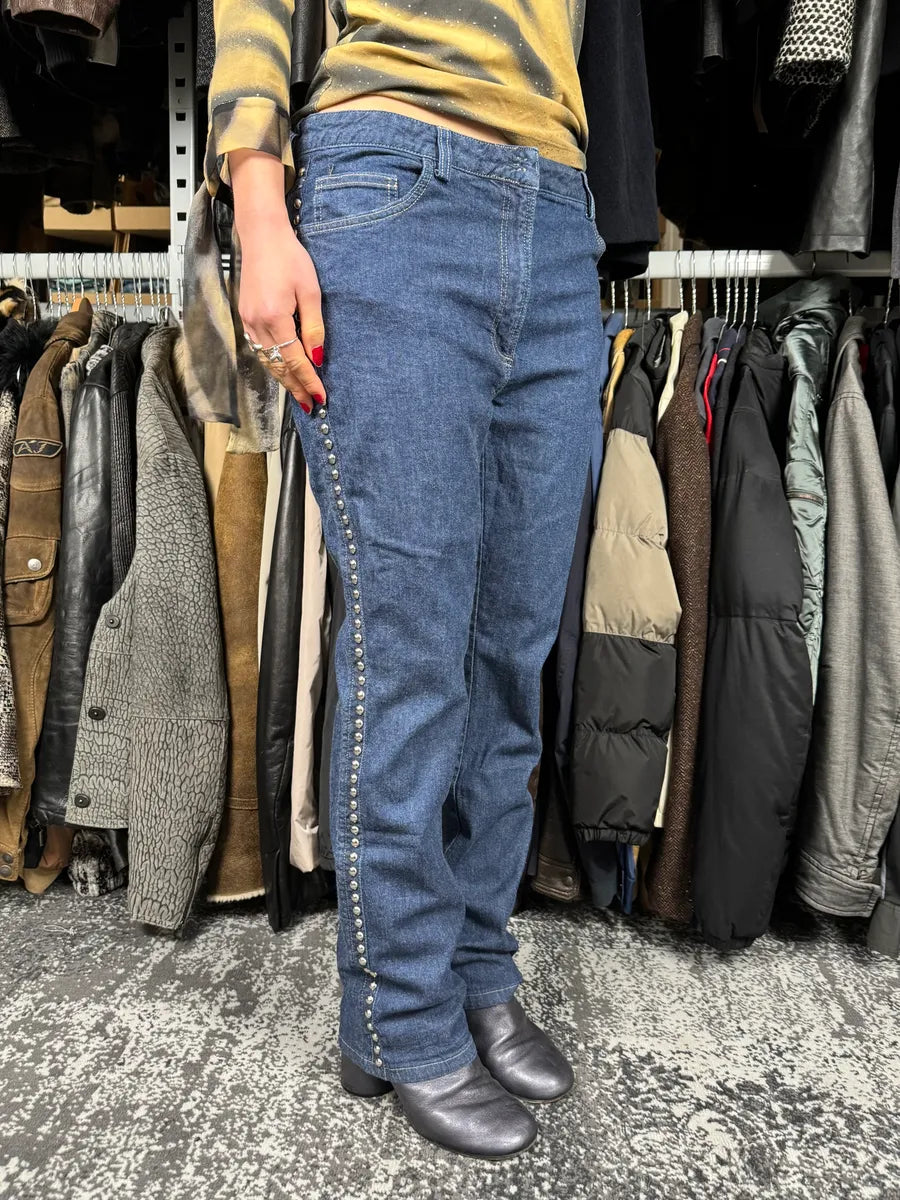 2000s Dolce & Gabbana Navy Studded Jeans GefYvjf 0