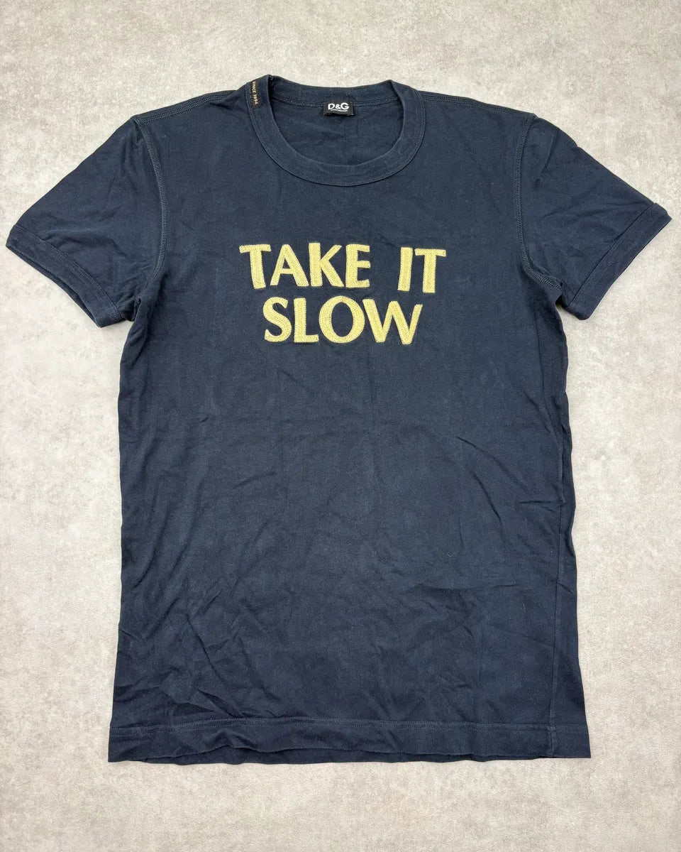 2000s Dolce & Gabbana Navy Take It Slow T-Shirt pLwIaIv 0