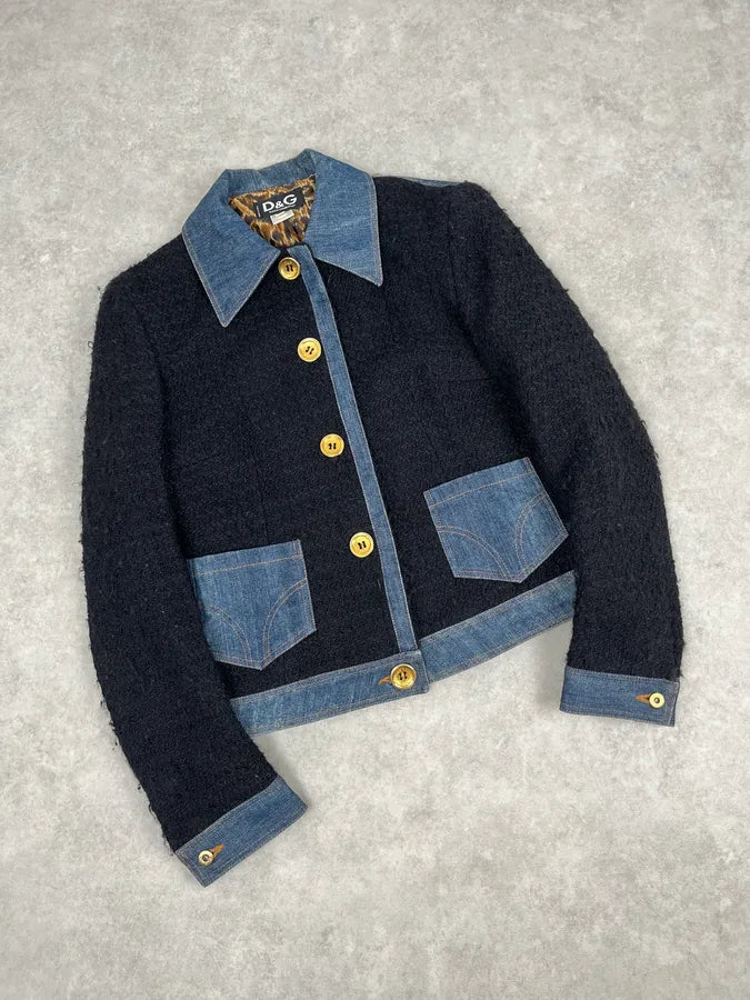 2000s Dolce & Gabbana Navy Tweed & Denim Hybrid Jacket BClmrKb 3