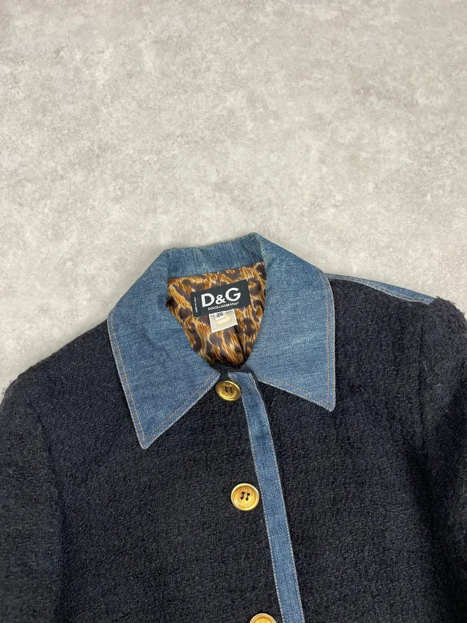 2000s Dolce & Gabbana Navy Tweed & Denim Hybrid Jacket BClmrKb 4