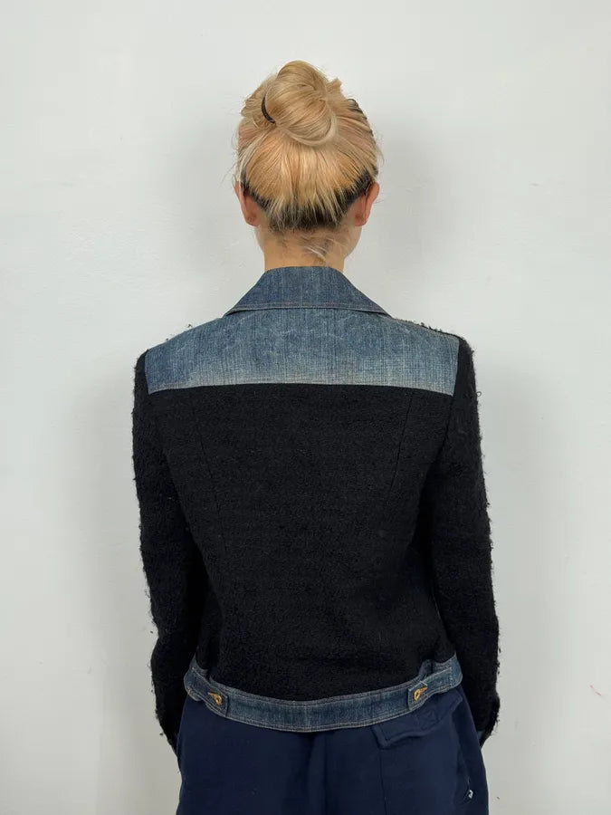2000s Dolce & Gabbana Navy Tweed & Denim Hybrid Jacket BClmrKb 2